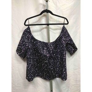 EXPRESS Off The Shoulder Floral Print Top Women XL Navy Purple White